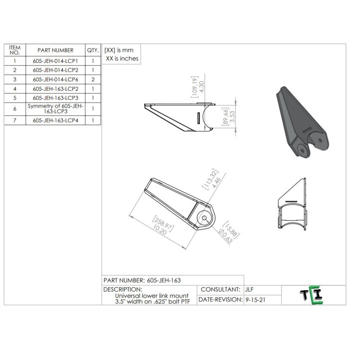 UNIVERSAL LOWER LINK MOUNT 3.5" SPREAD ON 5/8" BOLT - PTF